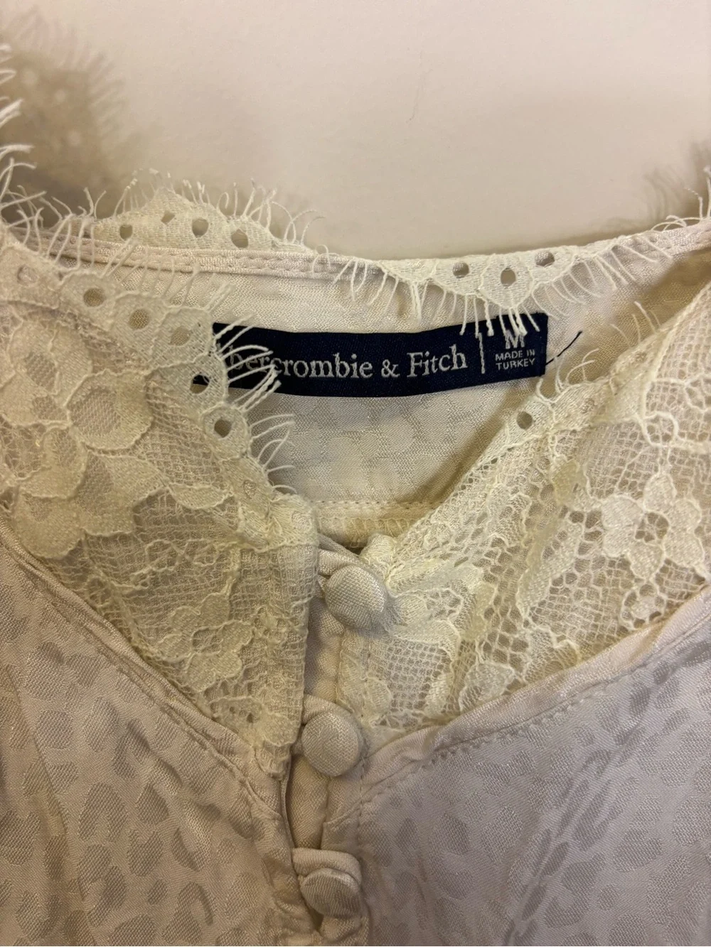 Abercrombie & Fitch Cream Lace-Trim Leopard Print Camisole Tank Top Medium